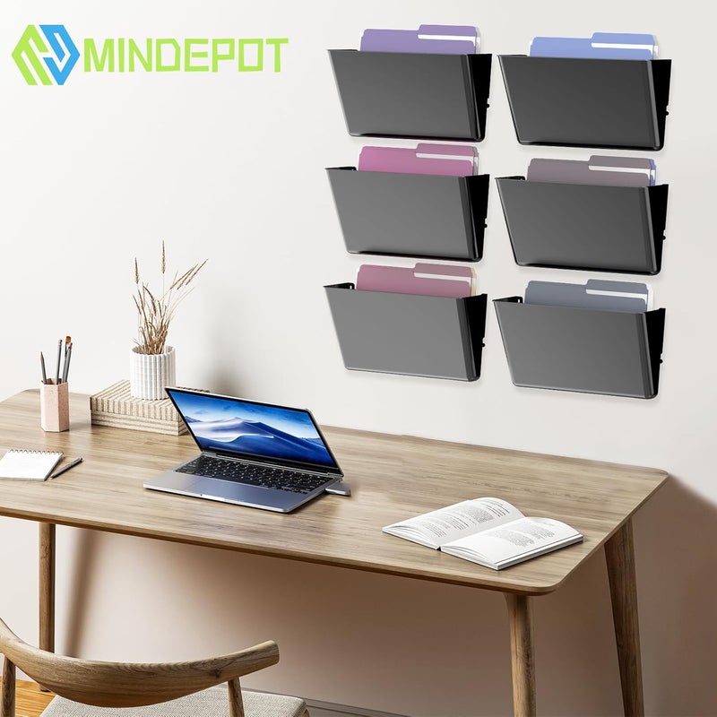 MINDEPOT 6 Pockets Acrylic Wall File Organizer, Clear Wall File Holder, Plastic Hanging Wall File Holder for Office, School and Home, Black - Image 2